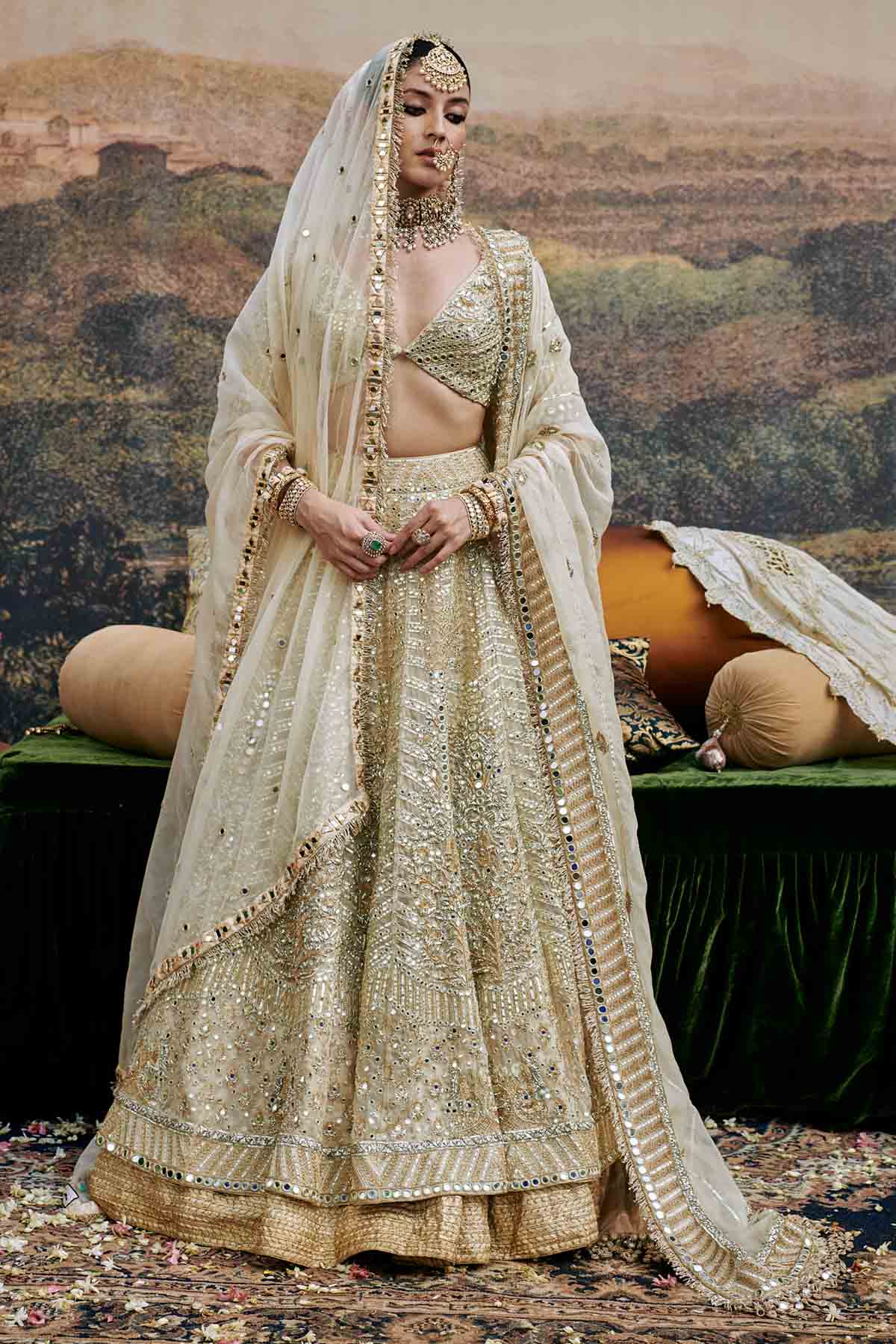 Buy ITRH, Designer Gota Work Ivory Lehenga Set Online